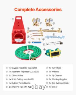 Gas Welding Cutting Torch Kit, 14PCS Portable Oxy Acetylene Brazing Set with 17