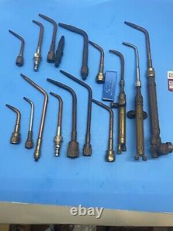 Lot of 17 welding torch heads, tips, cutting welding handles