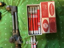 Lot of welding torches tips cutting heads gauges fittings tempilstiks nu & used