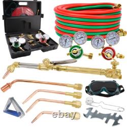 Oxy-Acetylene Gas Cutting Torch Regulator Welding Kit 25' +15' Hose Glasses Case