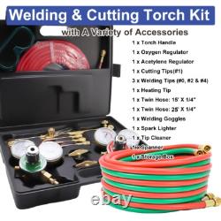 Oxy-Acetylene Gas Cutting Torch Regulator Welding Kit 25' +15' Hose Glasses Case