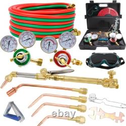 Oxy-Acetylene Gas Cutting Torch Regulator Welding Kit 50' +15' Hose Glasses Case