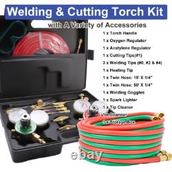 Oxy-Acetylene Gas Cutting Torch Regulator Welding Kit 50' +15' Hose Glasses Case