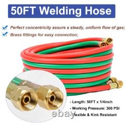 Oxy-Acetylene Gas Cutting Torch Regulator Welding Kit 50' +15' Hose Glasses Case