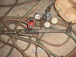 Oxy-Acetylene Gas Welding & Cutting Kit Torch Handle with Hoses Dual-Gauge Regs