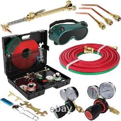 Oxygen Acetylene Gas Cutting Torch Regulator Welding Kit With15' Hose Glasses Case