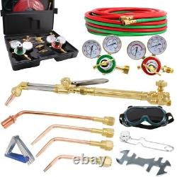 Oxygen Acetylene Gas Cutting Torch Regulator Welding Kit With15' Hose Glasses Case