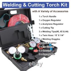 Oxygen Acetylene Gas Cutting Torch Regulator Welding Kit With15' Hose Glasses Case