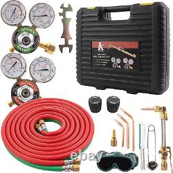 Oxygen Acetylene Gas Cutting Torch Regulator Welding Kit WithHose Glasses Case