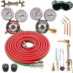 Oxygen Acetylene Gas Cutting Torch Regulator Welding Kit WithHose Glasses Case