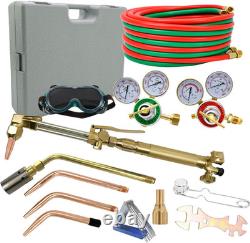 Oxygen Acetylene Gas Cutting Torch Regulator Welding Kit with15' Hose Glasses Case