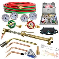Oxygen Acetylene Gas Cutting Torch Regulator Welding Kit with50' Hose Glasses Case