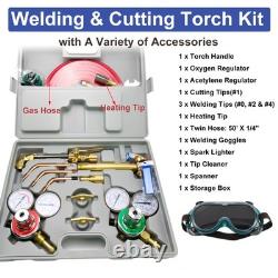 Oxygen Acetylene Gas Cutting Torch Regulator Welding Kit with50' Hose Glasses Case