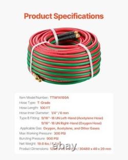 Oxygen Acetylene Hose 1/4 x 100FT, 300PSI Welding Cutting Torch Twin Hose