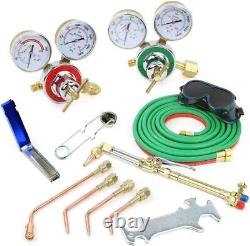 Oxygen Acetylene Welding Cutting Torch with4 Nozzles Brazing Soldering Hose Gauge