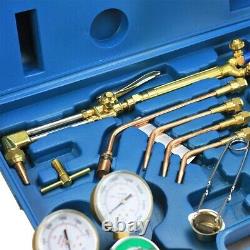 Oxygen Acetylene Welding Cutting Torch with4 Nozzles Brazing Soldering Hose Gauge