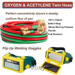 Portable Oxyacetylene Welding Cutting Torch Kit withWheels Gas Regulators 15' Hose