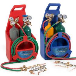 Portable Oxygen Acetylene Welding Cutting Weld Torch Kit with Tank, Red/Blue