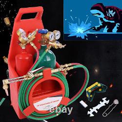 Portable Oxygen Acetylene Welding Cutting Weld Torch Tank Kit with Two Long Pipe