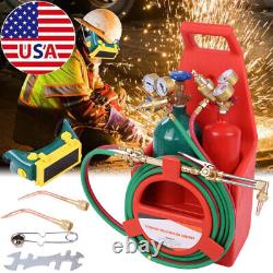 Portable Weld Torch Tank Kit Tote Oxygen Acetylene Cutting Brazing Set with Gauges