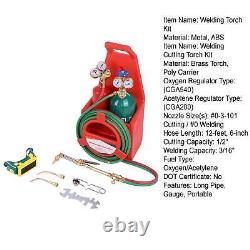 Portable Weld Torch Tank Kit Tote Oxygen Acetylene Cutting Brazing Set with Gauges
