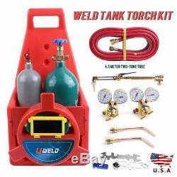 Professional Portable Welding Cutting Torch Tool Kit with Acetylene Oxygen Tanks