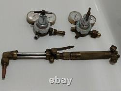 UNIWELD WELDING GUAGES AND VINTAGE TORCH SET HOSES acetylene oxygen gas set used