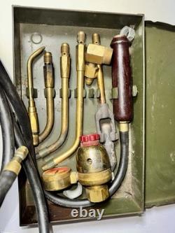 Vintage Oxy Acetylene Welding Torch Tip Set Brass Tips w Green Metal Case