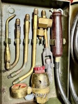 Vintage Oxy Acetylene Welding Torch Tip Set Brass Tips w Green Metal Case