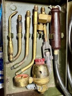 Vintage Oxy Acetylene Welding Torch Tip Set Brass Tips w Green Metal Case