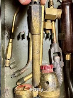 Vintage Oxy Acetylene Welding Torch Tip Set Brass Tips w Green Metal Case