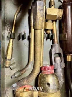 Vintage Oxy Acetylene Welding Torch Tip Set Brass Tips w Green Metal Case