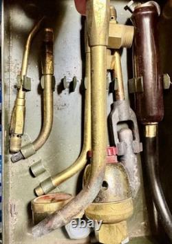 Vintage Oxy Acetylene Welding Torch Tip Set Brass Tips w Green Metal Case