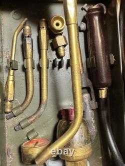Vintage Oxy Acetylene Welding Torch Tip Set Brass Tips w Green Metal Case